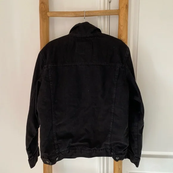 Zara Black Denim Jacket Men’s XL Faux Sherpa-Lined Button Up Trucker Winter NWT